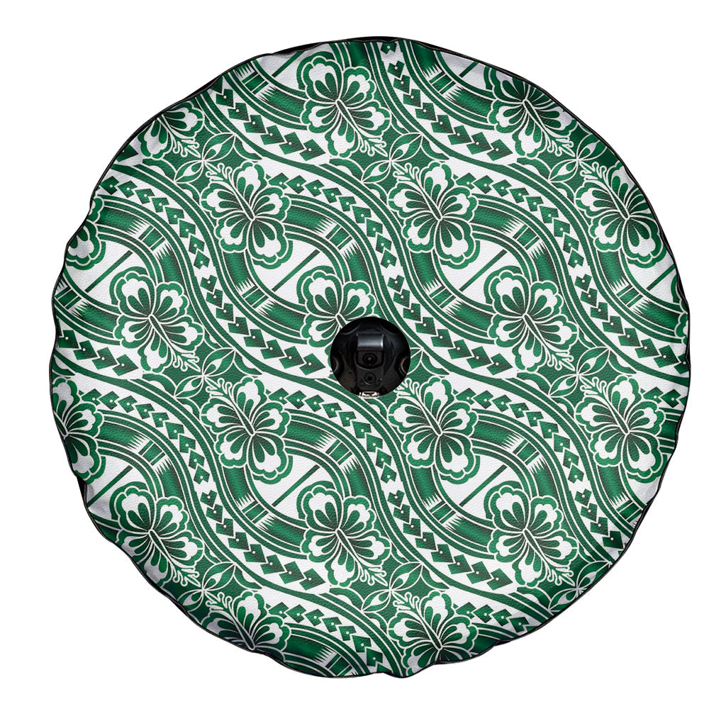 Hibiscus Bloom Island Tribal Waves Spare Tire Cover Green Polynesian Pattern LT01 - Polynesian Pride