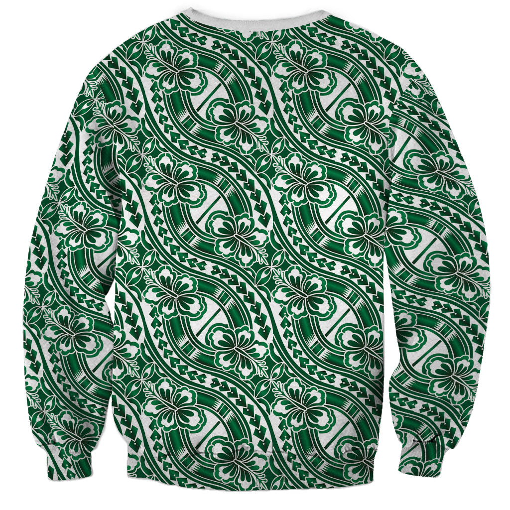 Hibiscus Bloom Island Tribal Waves Sweatshirt Green Polynesian Pattern LT01 - Polynesian Pride
