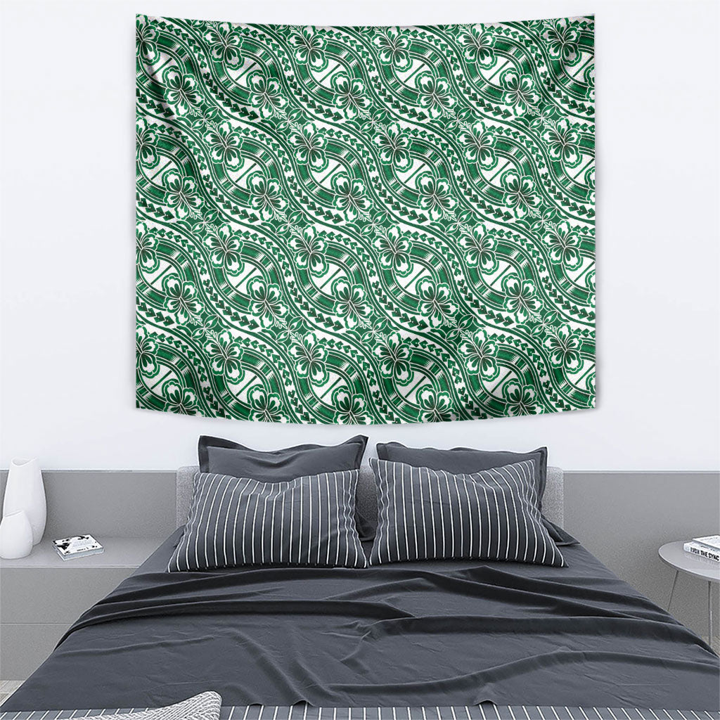 Hibiscus Bloom Island Tribal Waves Tapestry Green Polynesian Pattern LT01 - Polynesian Pride