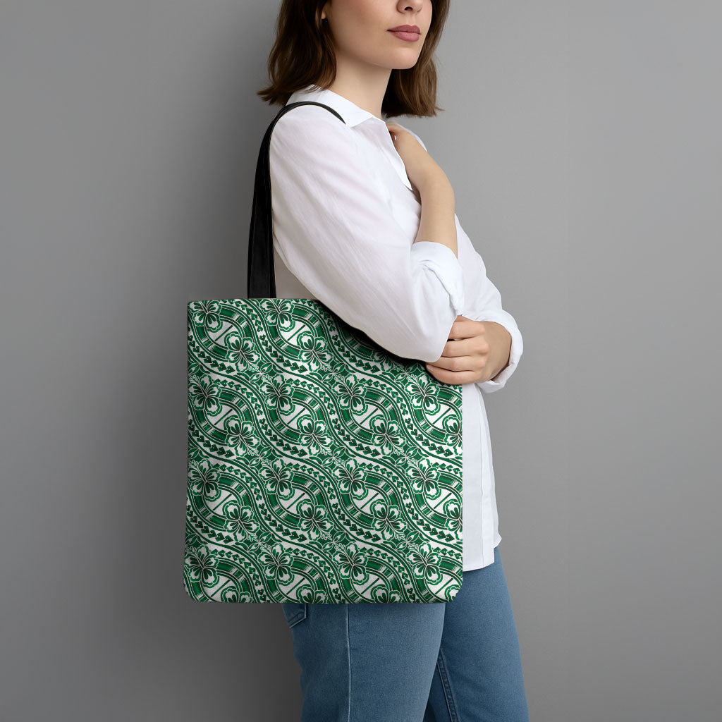 Hibiscus Bloom Island Tribal Waves Tote Bag Green Polynesian Pattern LT01 - Polynesian Pride