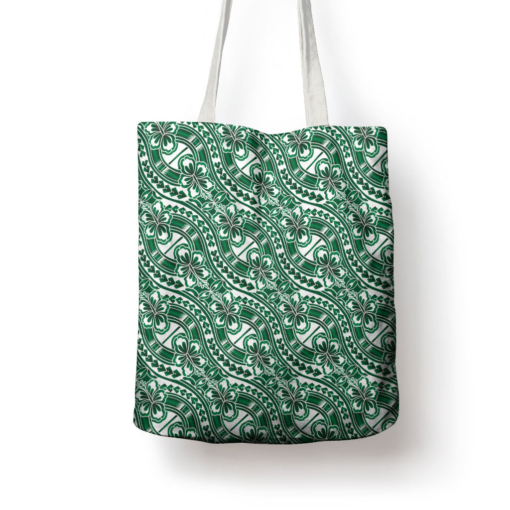 Hibiscus Bloom Island Tribal Waves Tote Bag Green Polynesian Pattern LT01 - Polynesian Pride