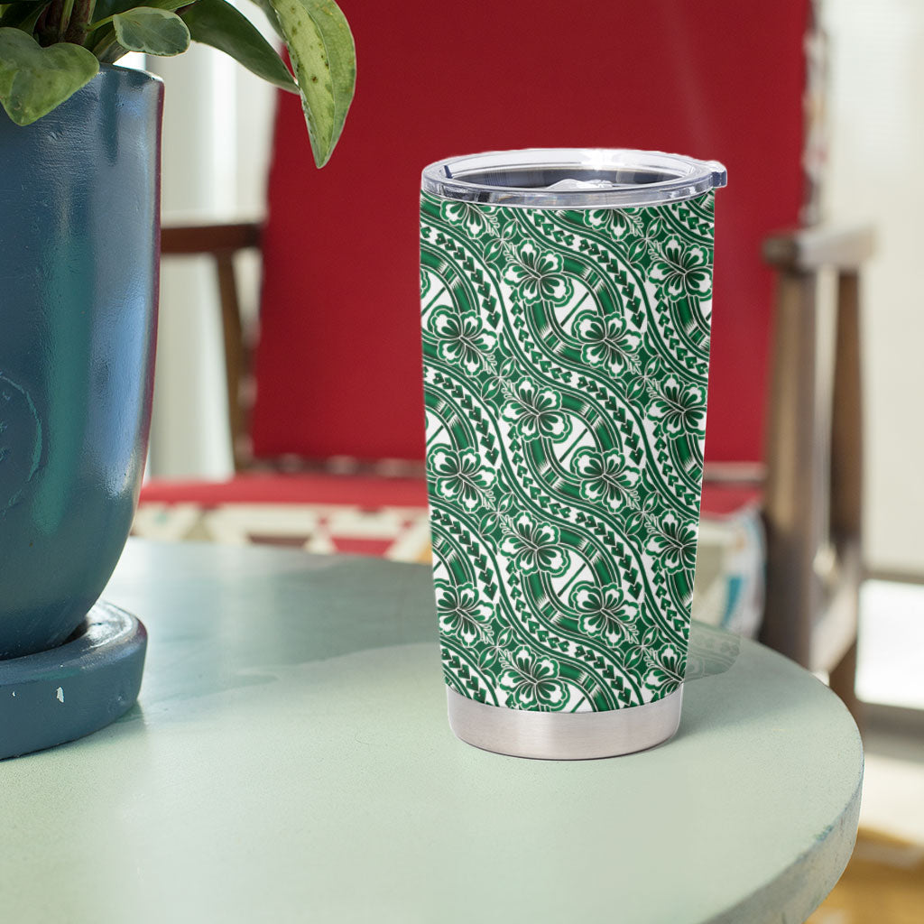 Hibiscus Bloom Island Tribal Waves Tumbler Cup Green Polynesian Pattern LT01 - Polynesian Pride