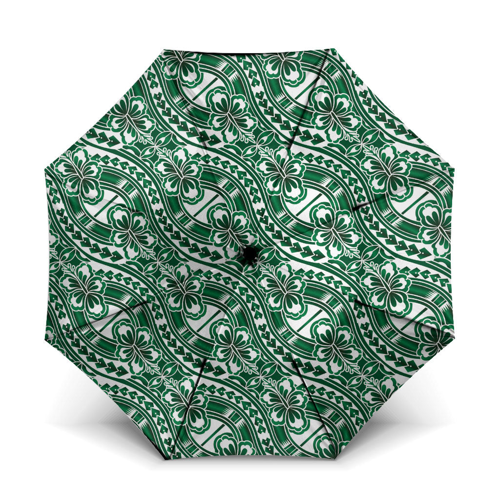 Hibiscus Bloom Island Tribal Waves Umbrella Green Polynesian Pattern LT01 One Size Folded 11.42 inch Opened Diameter 37.4 inch Green - Polynesian Pride