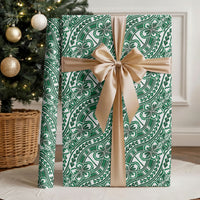 Hibiscus Bloom Island Tribal Waves Wrapping Paper Green Polynesian Pattern LT01 - Polynesian Pride