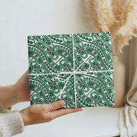 Hibiscus Bloom Island Tribal Waves Wrapping Paper Green Polynesian Pattern LT01 - Polynesian Pride