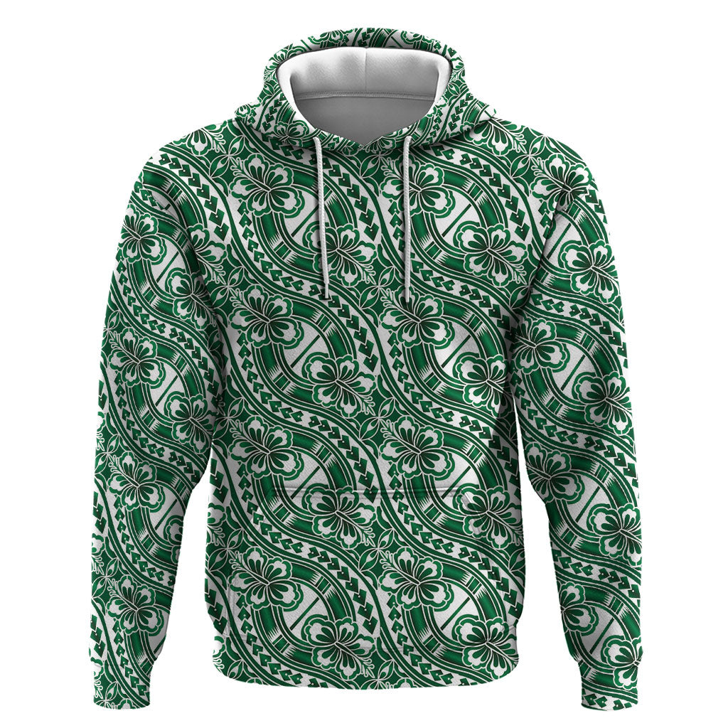 Hibiscus Bloom Island Tribal Waves Zip Hoodie Green Polynesian Pattern LT01 Pullover Hoodie Green - Polynesian Pride