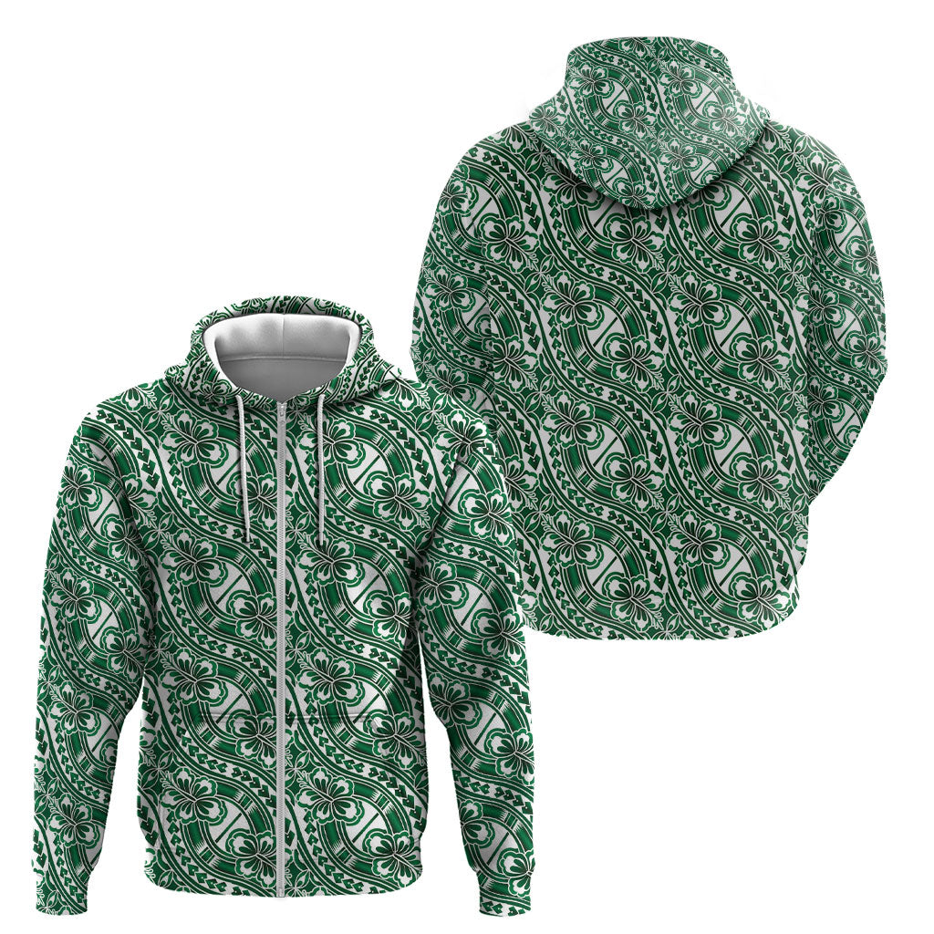 Hibiscus Bloom Island Tribal Waves Zip Hoodie Green Polynesian Pattern LT01 - Polynesian Pride
