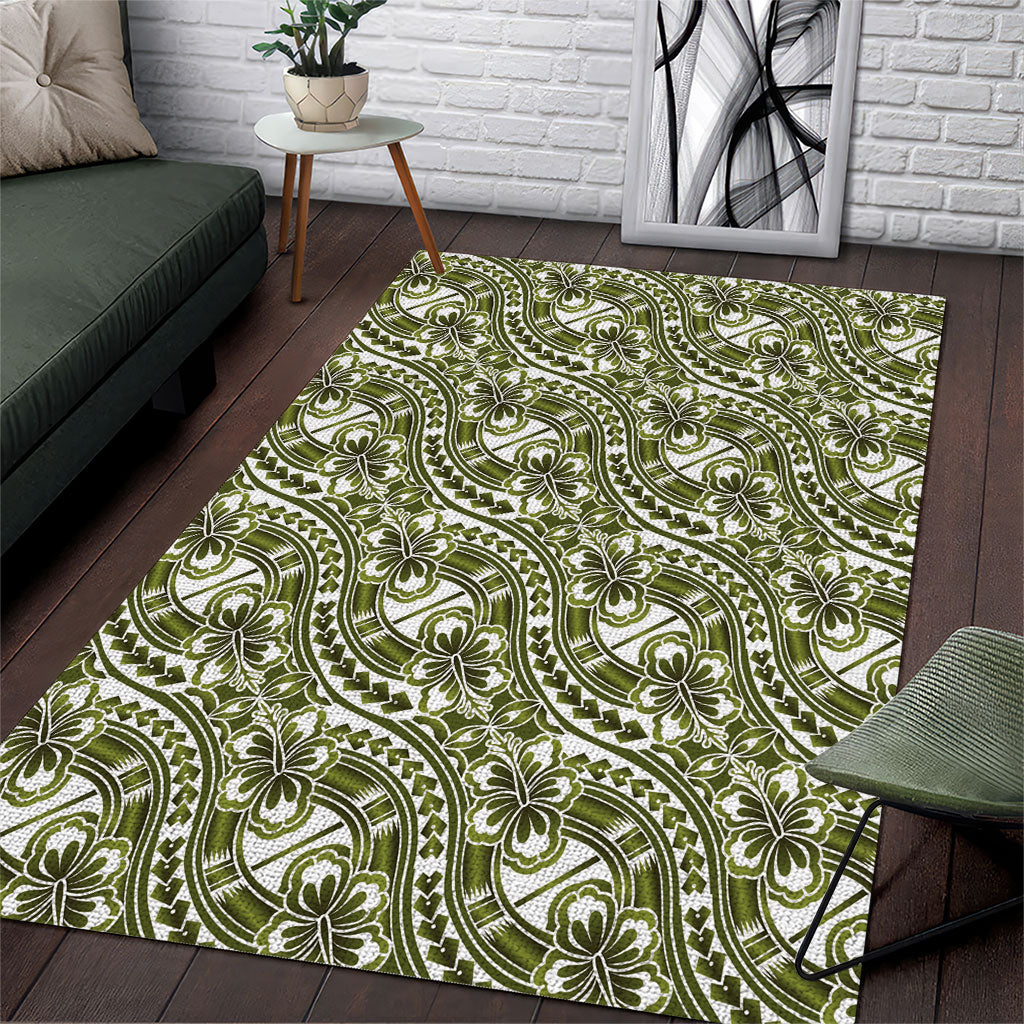 Hibiscus Bloom Island Tribal Waves Area Rug Olive Green Polynesian Pattern LT01 Olive Green - Polynesian Pride