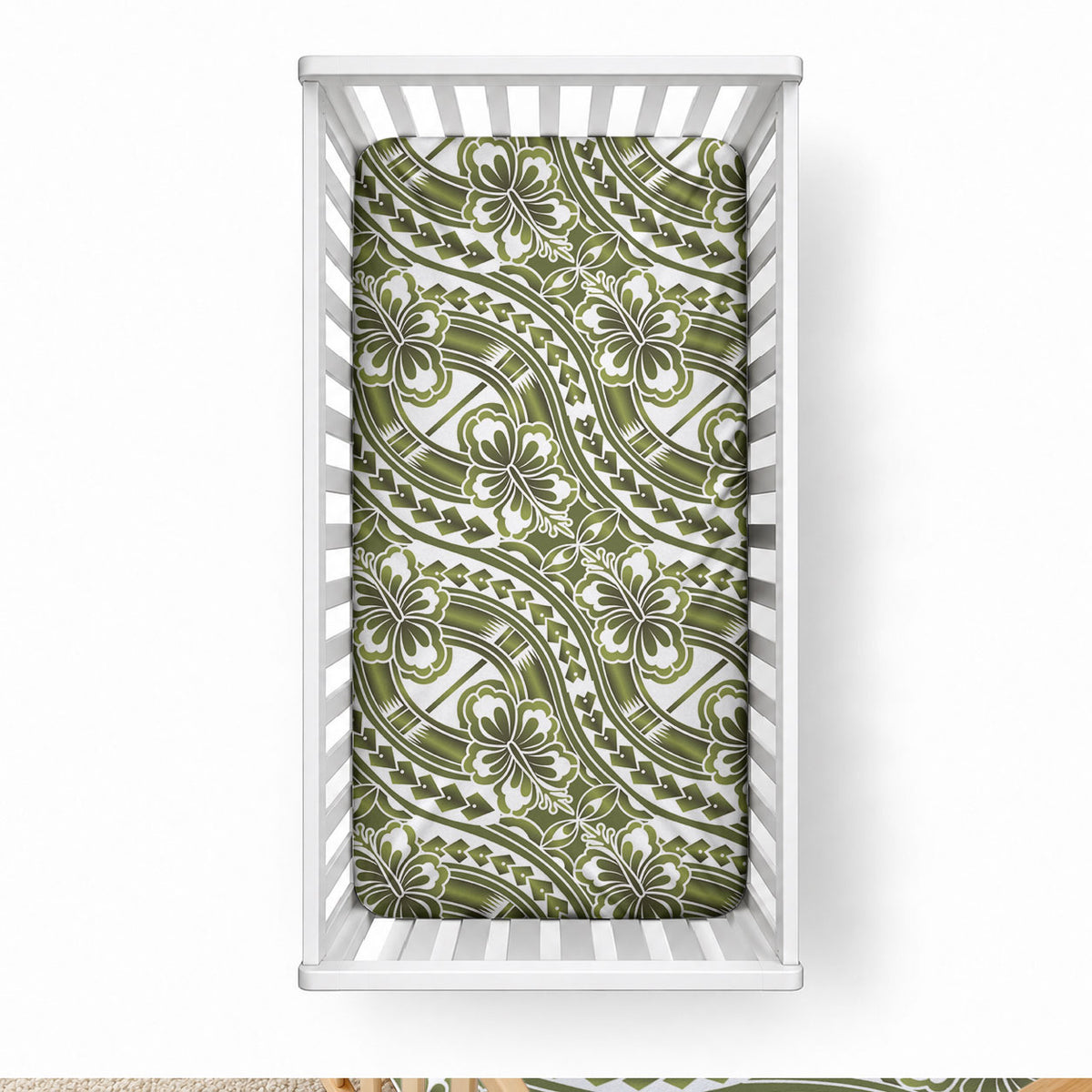 Hibiscus Bloom Island Tribal Waves Baby Bed Cover Olive Green Polynesian Pattern LT01 28 × 52 in Olive Green - Polynesian Pride