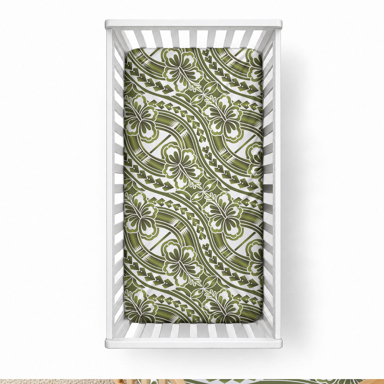 Hibiscus Bloom Island Tribal Waves Baby Bed Cover Olive Green Polynesian Pattern LT01 28 × 52 in Olive Green - Polynesian Pride