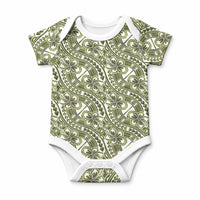 Hibiscus Bloom Island Tribal Waves Baby Onesie Olive Green Polynesian Pattern LT01 Olive Green - Polynesian Pride