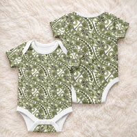 Hibiscus Bloom Island Tribal Waves Baby Onesie Olive Green Polynesian Pattern LT01 - Polynesian Pride