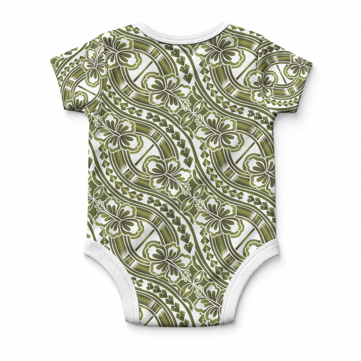 Hibiscus Bloom Island Tribal Waves Baby Onesie Olive Green Polynesian Pattern LT01 - Polynesian Pride
