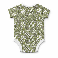 Hibiscus Bloom Island Tribal Waves Baby Onesie Olive Green Polynesian Pattern LT01 - Polynesian Pride