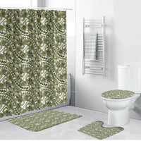 Hibiscus Bloom Island Tribal Waves Bathroom Set Olive Green Polynesian Pattern