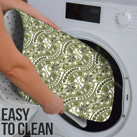 Hibiscus Bloom Island Tribal Waves Bathroom Set Olive Green Polynesian Pattern