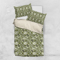 Hibiscus Bloom Island Tribal Waves Bedding Set Olive Green Polynesian Pattern LT01 US Twin 172cm x 218cm Olive Green - Polynesian Pride