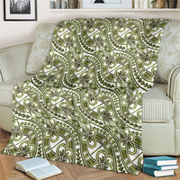 Hibiscus Bloom Island Tribal Waves Blanket Olive Green Polynesian Pattern LT01 - Polynesian Pride