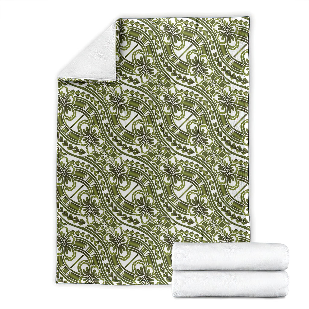 Hibiscus Bloom Island Tribal Waves Blanket Olive Green Polynesian Pattern LT01 - Polynesian Pride