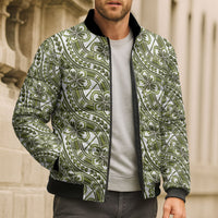 Hibiscus Bloom Island Tribal Waves Bomber Puffer Jacket Olive Green Polynesian Pattern LT01 - Polynesian Pride
