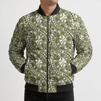 Hibiscus Bloom Island Tribal Waves Bomber Puffer Jacket Olive Green Polynesian Pattern LT01 - Polynesian Pride