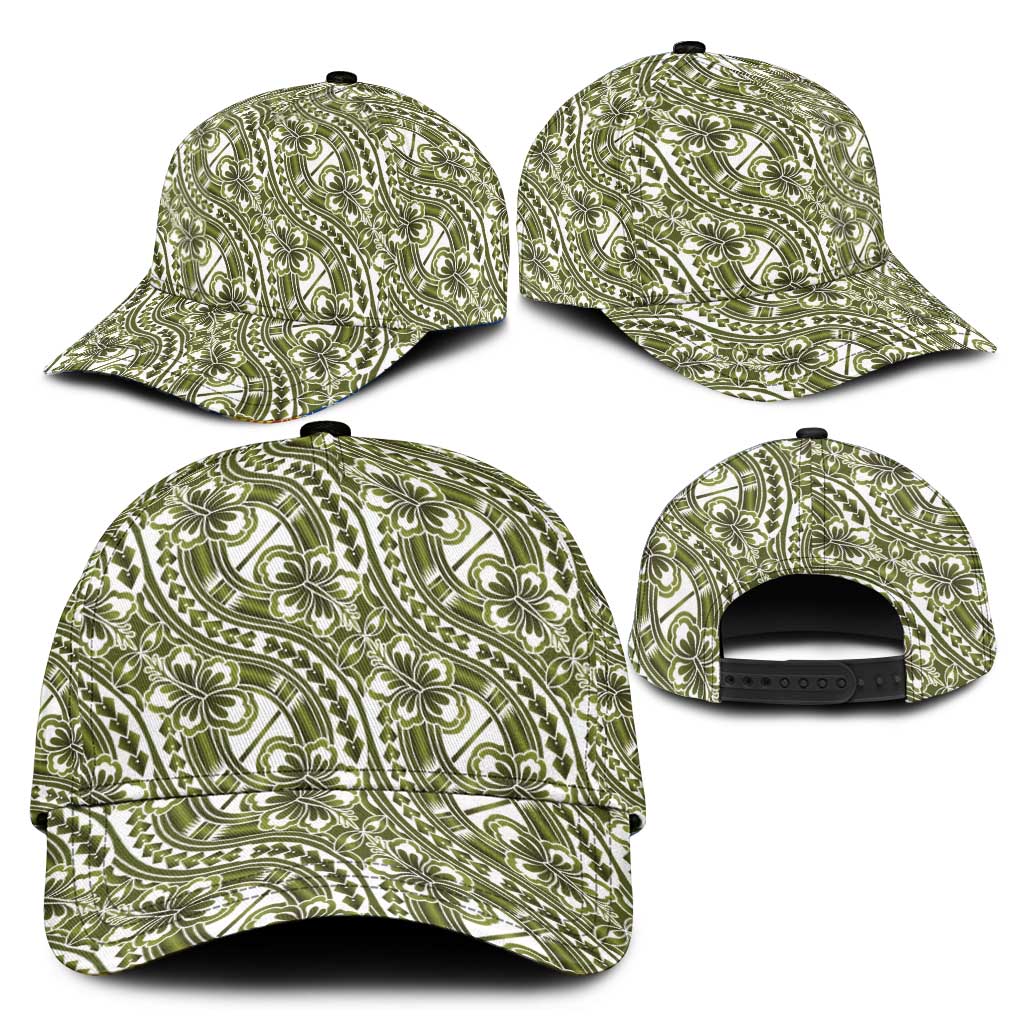 Hibiscus Bloom Island Tribal Waves Classic Cap Olive Green Polynesian Pattern LT01 - Polynesian Pride