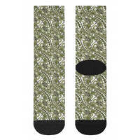 Hibiscus Bloom Island Tribal Waves Crew Socks Olive Green Polynesian Pattern LT01 - Polynesian Pride