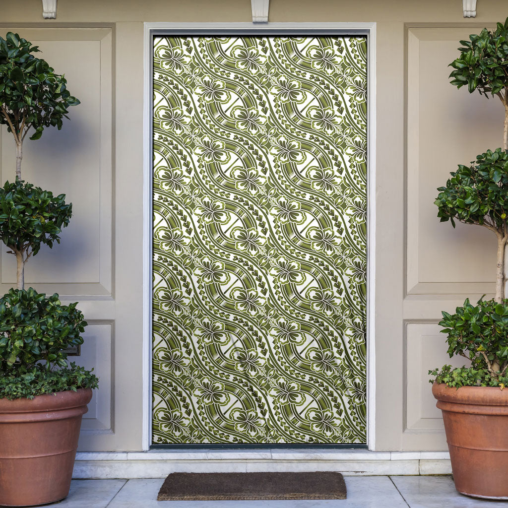 Hibiscus Bloom Island Tribal Waves Door Cover Olive Green Polynesian Pattern LT01 Olive Green - Polynesian Pride