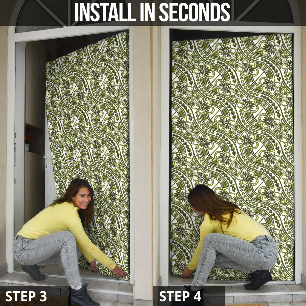Hibiscus Bloom Island Tribal Waves Door Cover Olive Green Polynesian Pattern LT01 - Polynesian Pride