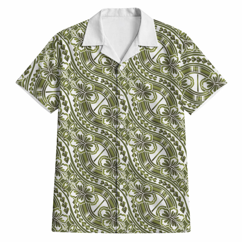 Hibiscus Bloom Island Tribal Waves Hawaiian Shirt Olive Green Polynesian Pattern LT01 Olive Green - Polynesian Pride