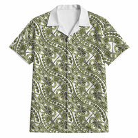 Hibiscus Bloom Island Tribal Waves Hawaiian Shirt Olive Green Polynesian Pattern LT01 Olive Green - Polynesian Pride
