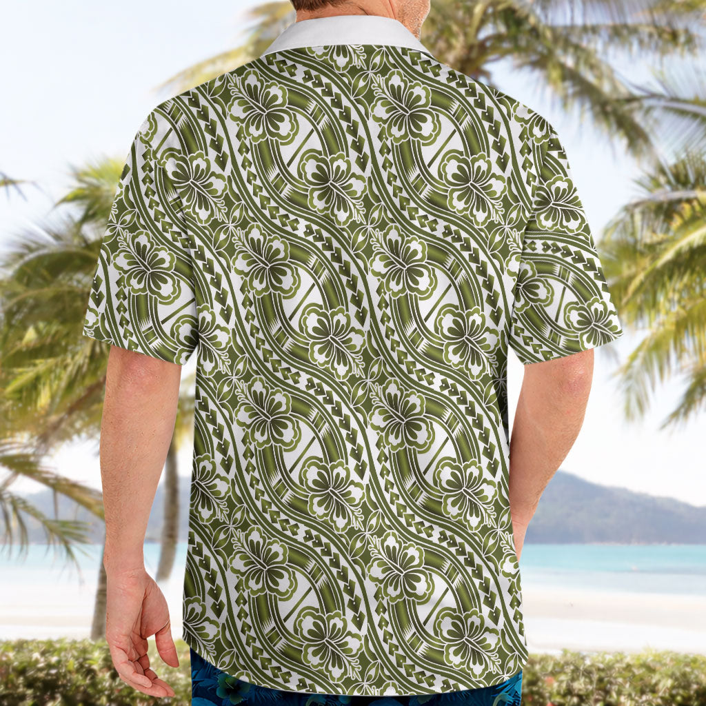 Hibiscus Bloom Island Tribal Waves Hawaiian Shirt Olive Green Polynesian Pattern LT01 - Polynesian Pride