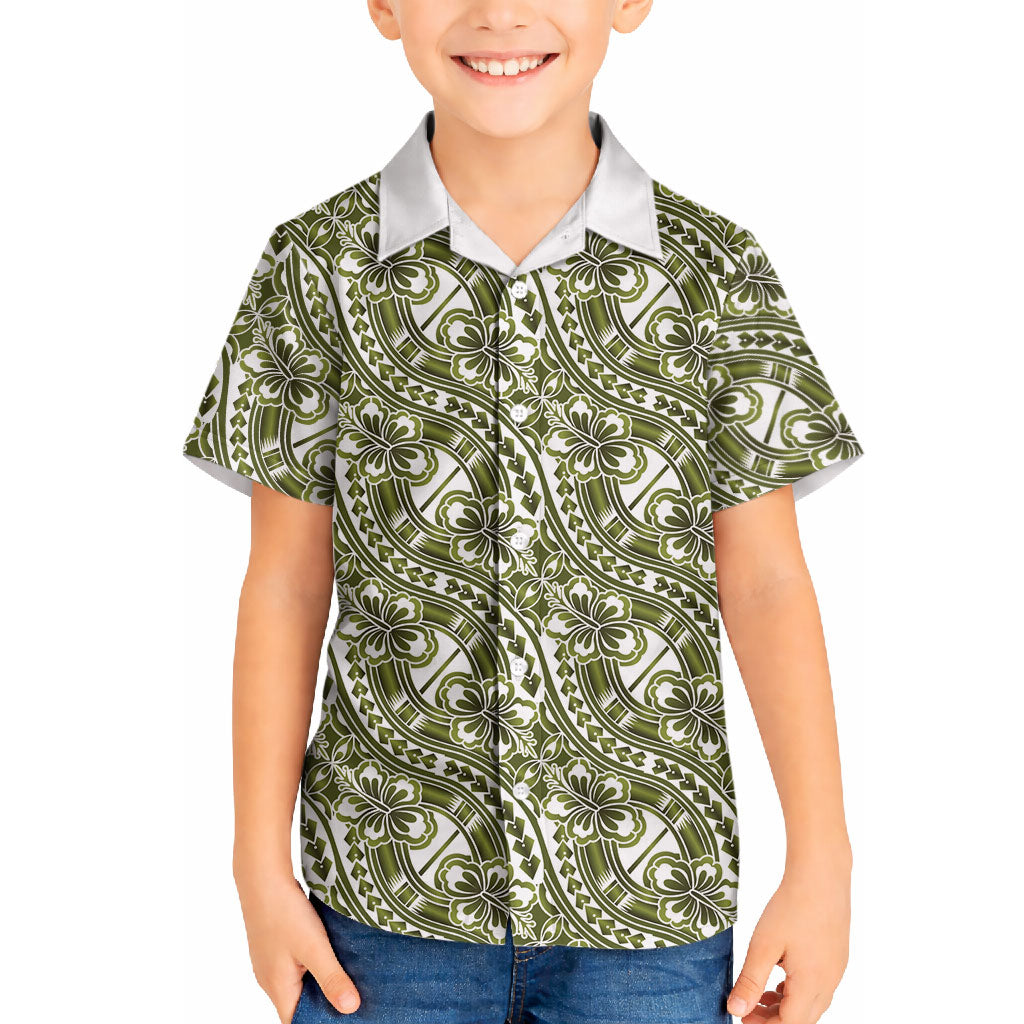 Hibiscus Bloom Island Tribal Waves Hawaiian Shirt Olive Green Polynesian Pattern LT01 - Polynesian Pride