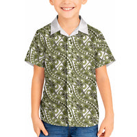 Hibiscus Bloom Island Tribal Waves Hawaiian Shirt Olive Green Polynesian Pattern LT01 - Polynesian Pride