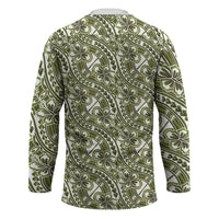Hibiscus Bloom Island Tribal Waves Hockey Jersey Olive Green Polynesian Pattern LT01 - Polynesian Pride