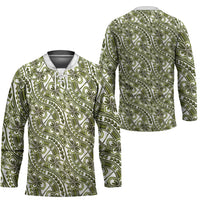 Hibiscus Bloom Island Tribal Waves Hockey Jersey Olive Green Polynesian Pattern LT01 - Polynesian Pride