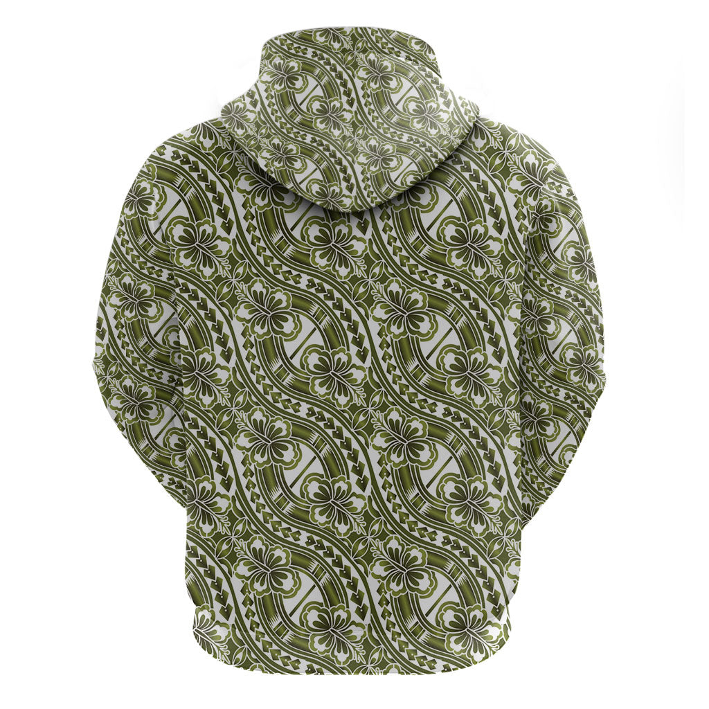 Hibiscus Bloom Island Tribal Waves Hoodie Olive Green Polynesian Pattern LT01 - Polynesian Pride