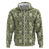 Hibiscus Bloom Island Tribal Waves Hoodie Olive Green Polynesian Pattern LT01 Zip Hoodie Olive Green - Polynesian Pride