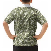 Hibiscus Bloom Island Tribal Waves Kid Hawaiian Shirt Olive Green Polynesian Pattern LT01 - Polynesian Pride