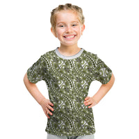 Hibiscus Bloom Island Tribal Waves Kid T Shirt Olive Green Polynesian Pattern LT01 Olive Green - Polynesian Pride
