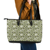 Hibiscus Bloom Island Tribal Waves Leather Tote Bag Olive Green Polynesian Pattern LT01 - Polynesian Pride