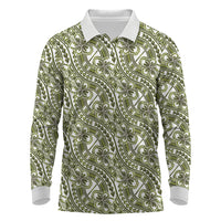 Hibiscus Bloom Island Tribal Waves Long Sleeve Polo Shirt Olive Green Polynesian Pattern LT01 Olive Green - Polynesian Pride