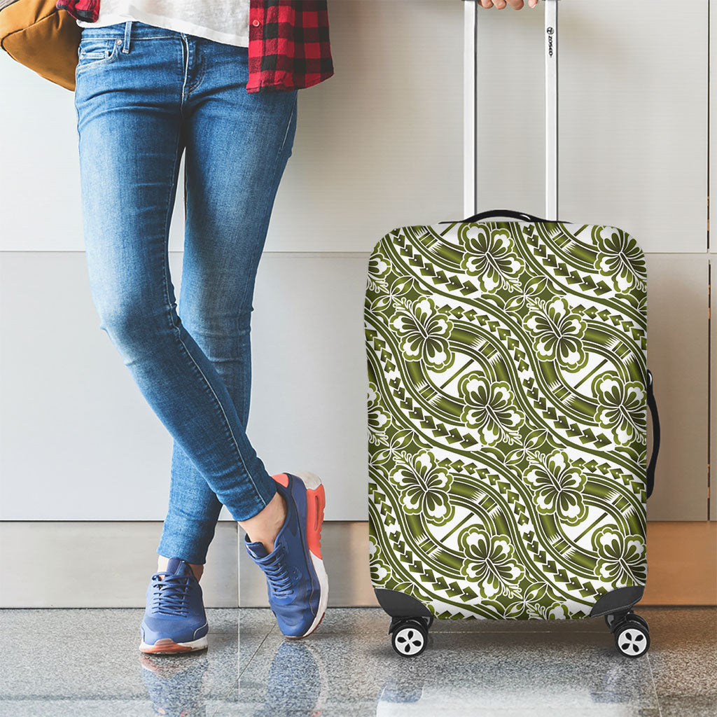 Hibiscus Bloom Island Tribal Waves Luggage Cover Olive Green Polynesian Pattern LT01 - Polynesian Pride