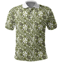 Hibiscus Bloom Island Tribal Waves Polo Shirt Olive Green Polynesian Pattern LT01 Olive Green - Polynesian Pride