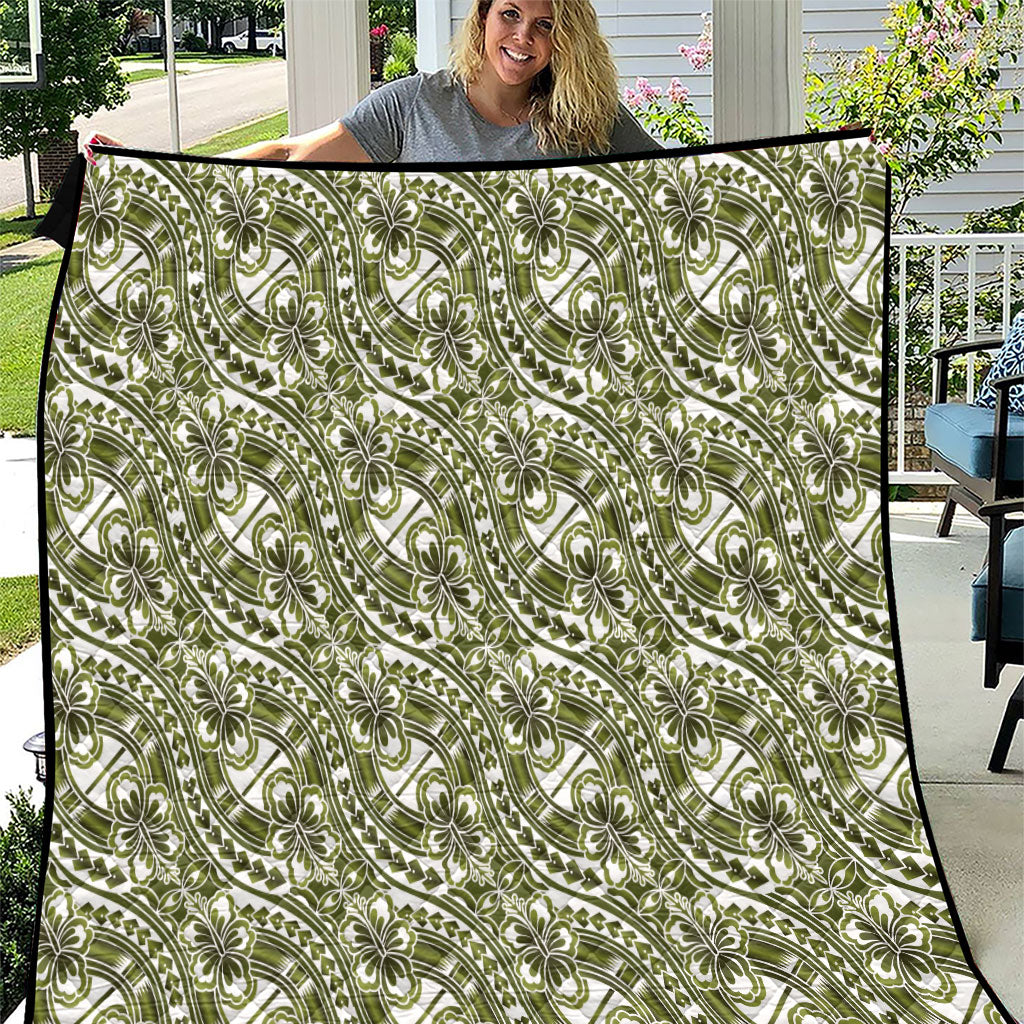 Hibiscus Bloom Island Tribal Waves Quilt Olive Green Polynesian Pattern LT01 Olive Green - Polynesian Pride