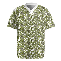 Hibiscus Bloom Island Tribal Waves Rugby Jersey Olive Green Polynesian Pattern LT01 Olive Green - Polynesian Pride