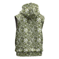 Hibiscus Bloom Island Tribal Waves Sleeveless Zip Hoodie Olive Green Polynesian Pattern LT01 - Polynesian Pride