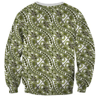 Hibiscus Bloom Island Tribal Waves Sweatshirt Olive Green Polynesian Pattern LT01 - Polynesian Pride