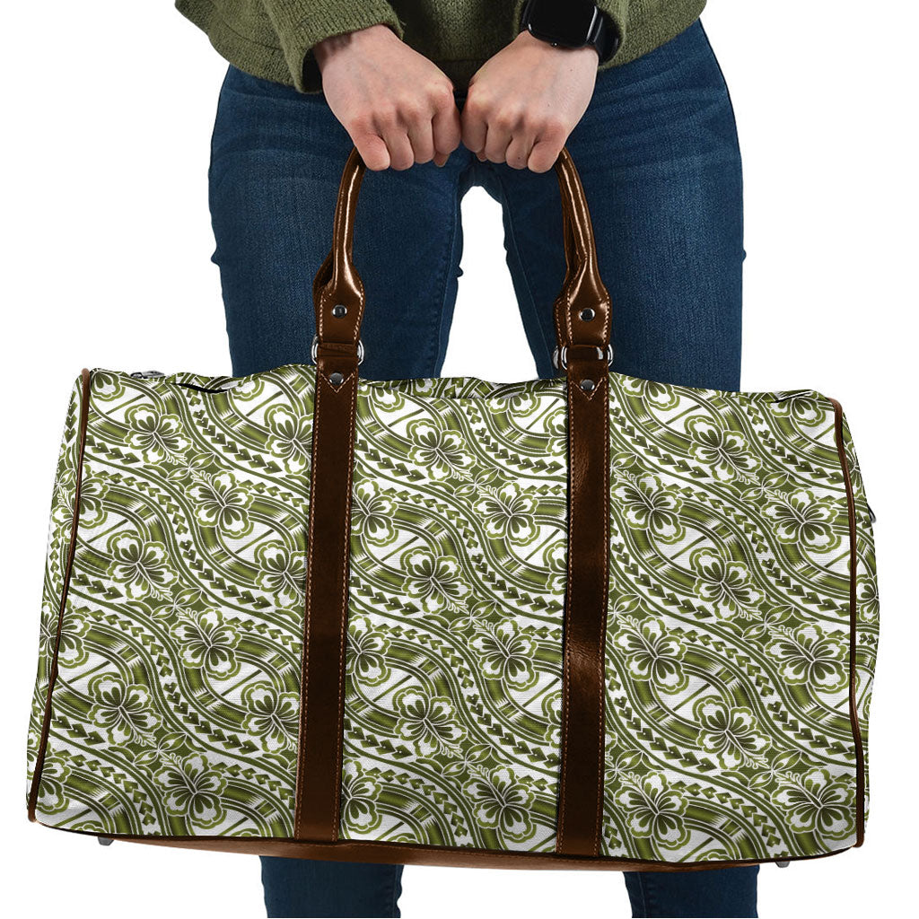 Hibiscus Bloom Island Tribal Waves Travel Bag Olive Green Polynesian Pattern LT01 Olive Green - Polynesian Pride