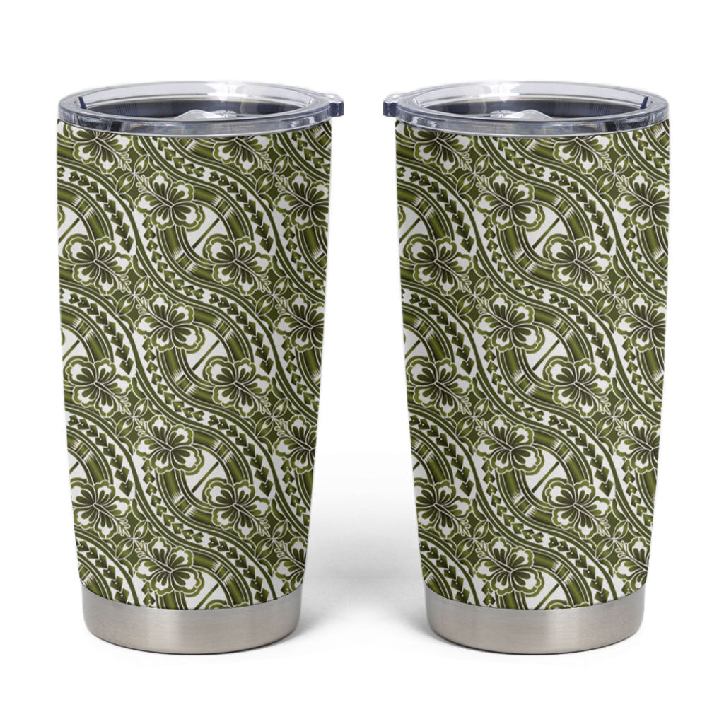 Hibiscus Bloom Island Tribal Waves Tumbler Cup Olive Green Polynesian Pattern LT01 Olive Green - Polynesian Pride